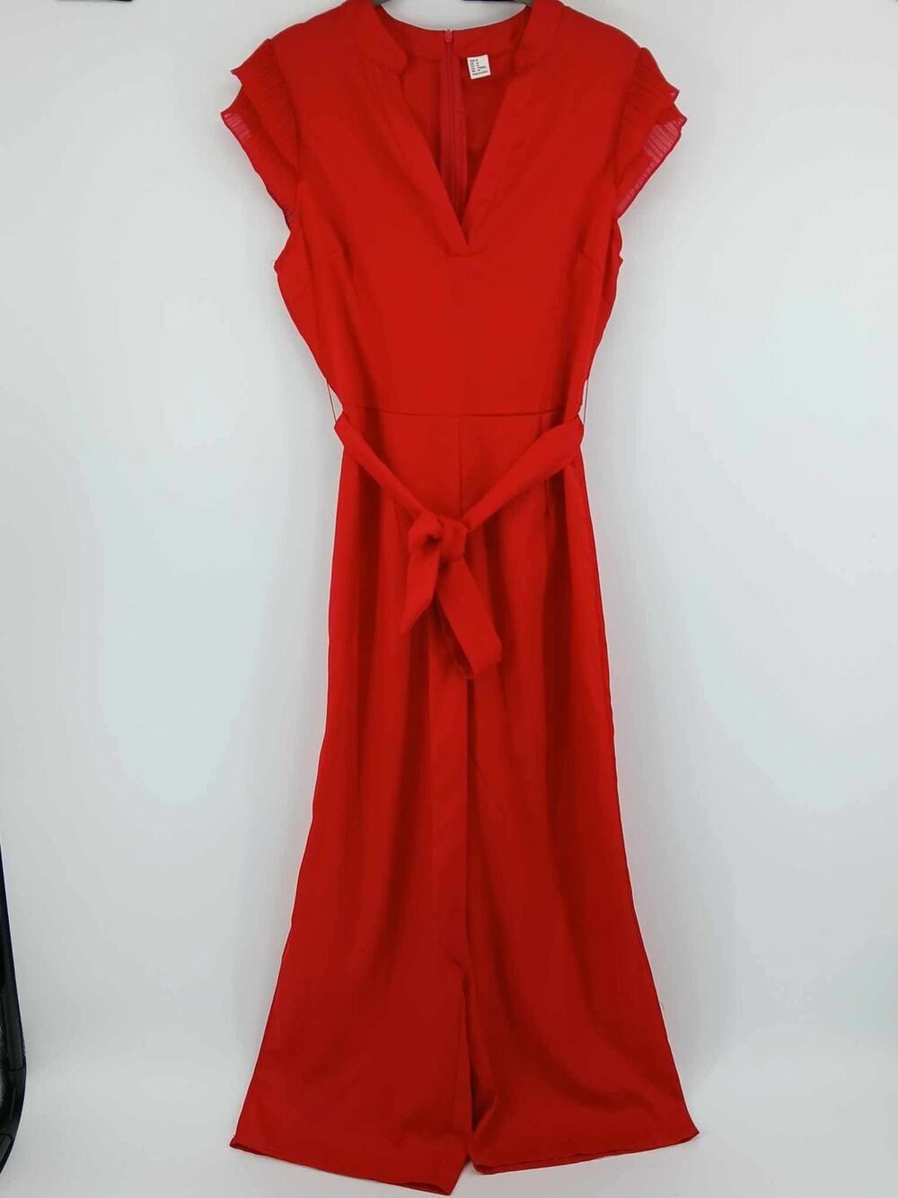 Red unbranded sleeveless wide-leg jumpsuit with tie waist